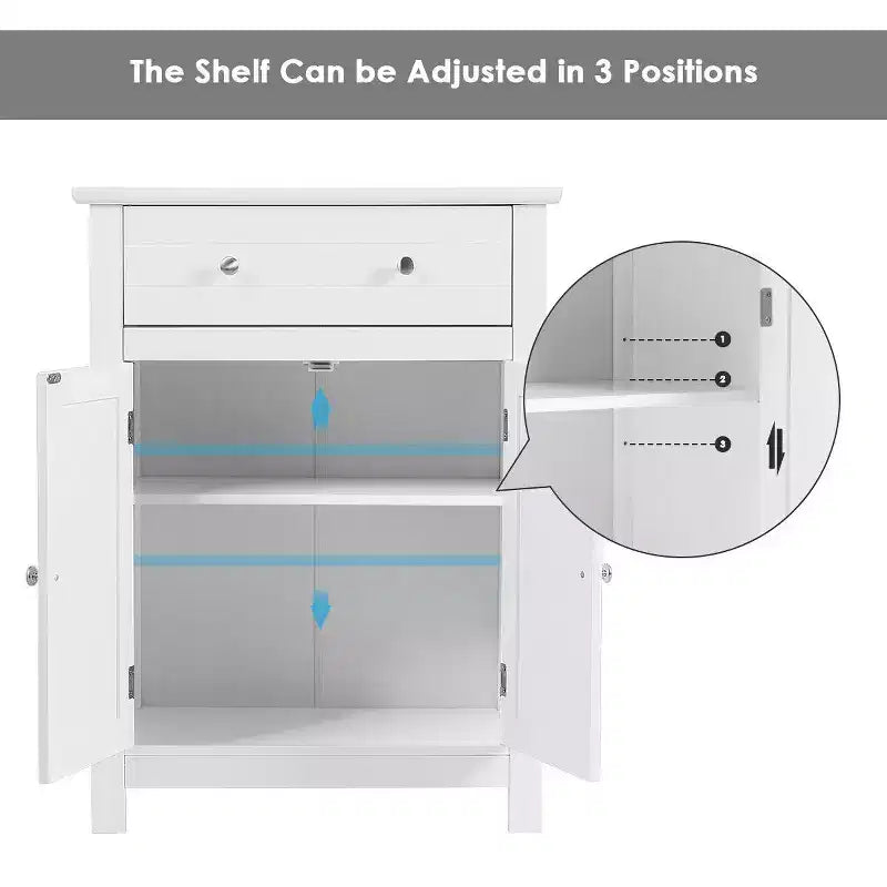 Armoire de rangement de salle de bain Costway, autoportante, grand tiroir avec étagère réglable, blanche