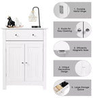 Armoire de rangement de salle de bain Costway, autoportante, grand tiroir avec étagère réglable, blanche