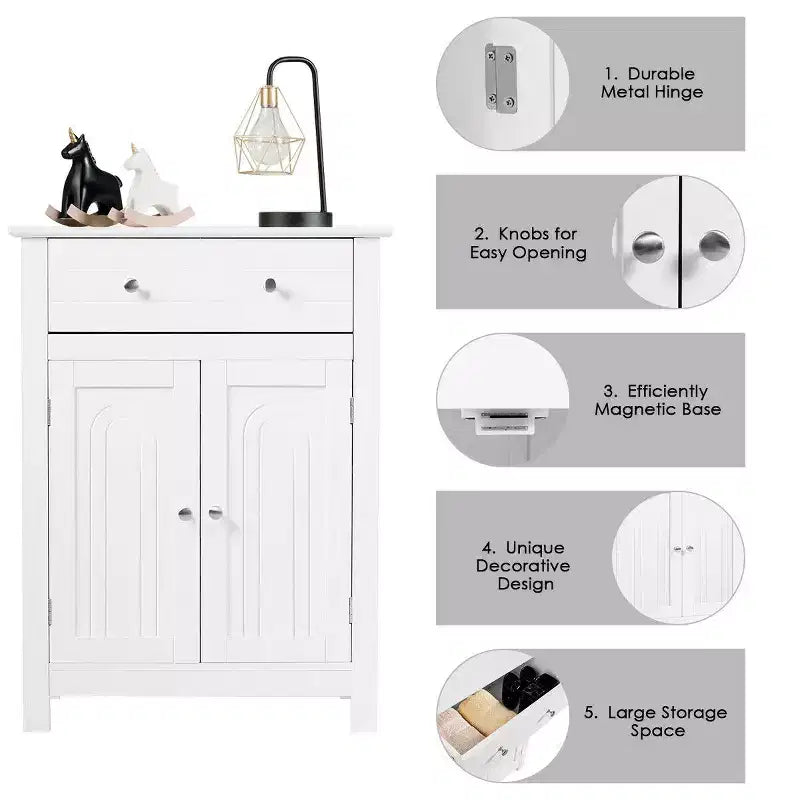 Armoire de rangement de salle de bain Costway, autoportante, grand tiroir avec étagère réglable, blanche