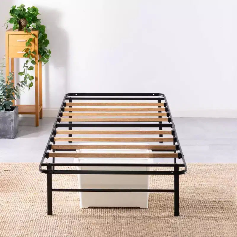 Base de lit avec sommier en lattes de bambou SmartBase Essential 14 pouces - Noir - Zinus