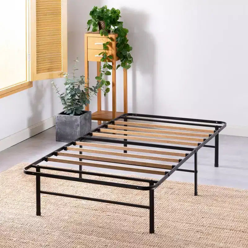 Base de lit avec sommier en lattes de bambou SmartBase Essential 14 pouces - Noir - Zinus