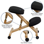 Chaise de bureau ergonomique à genoux en bois Emma et Oliver avec tissu noir