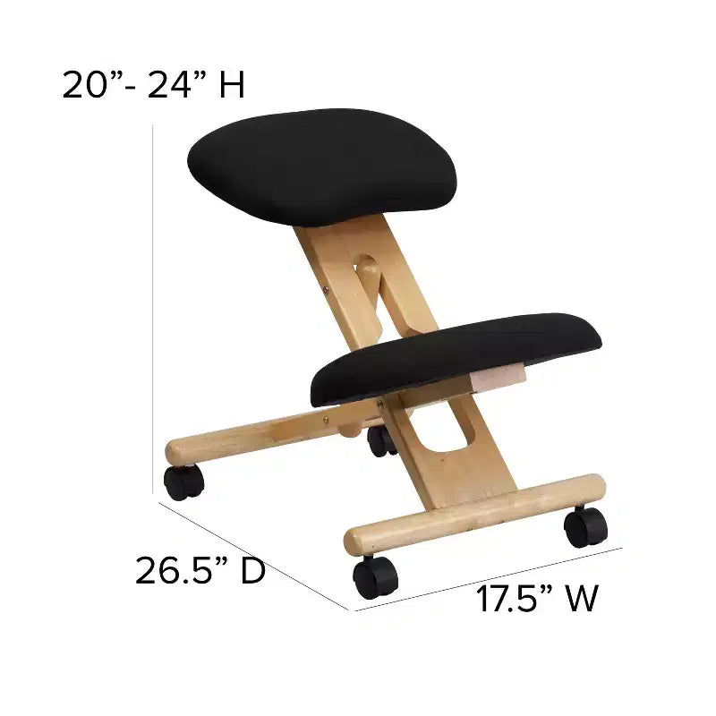 Chaise de bureau ergonomique à genoux en bois Emma et Oliver avec tissu noir