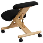 Chaise de bureau ergonomique à genoux en bois Emma et Oliver avec tissu noir