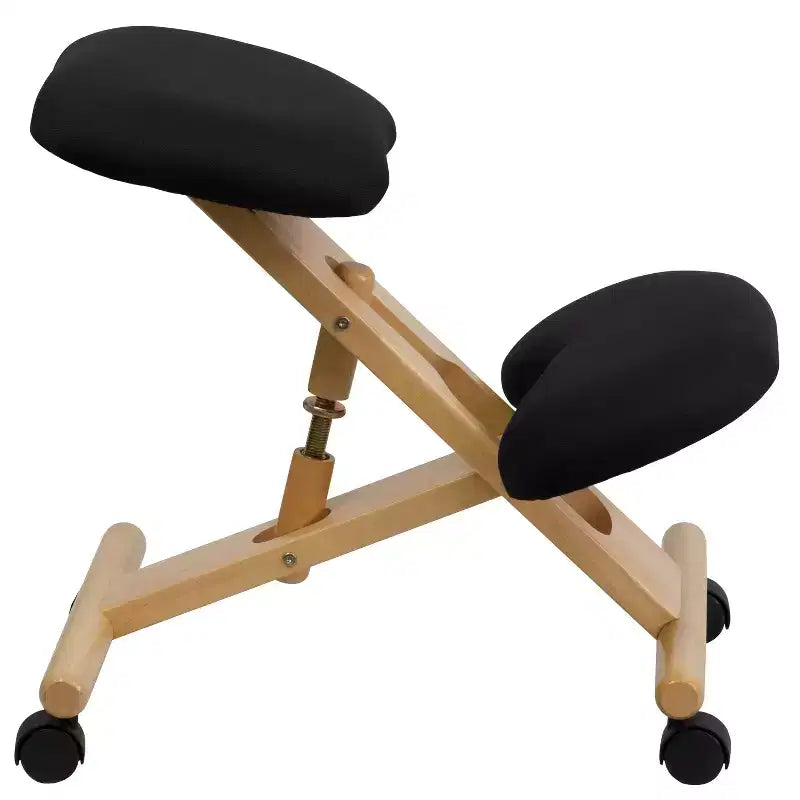 Chaise de bureau ergonomique à genoux en bois Emma et Oliver avec tissu noir