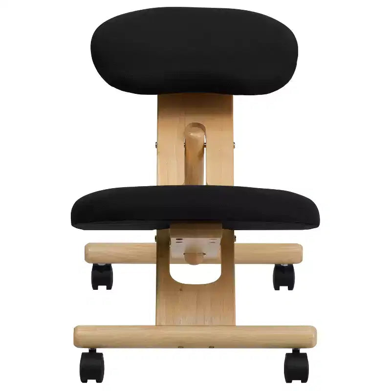Chaise de bureau ergonomique à genoux en bois Emma et Oliver avec tissu noir