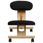 Chaise de bureau ergonomique à genoux en bois Emma et Oliver avec tissu noir