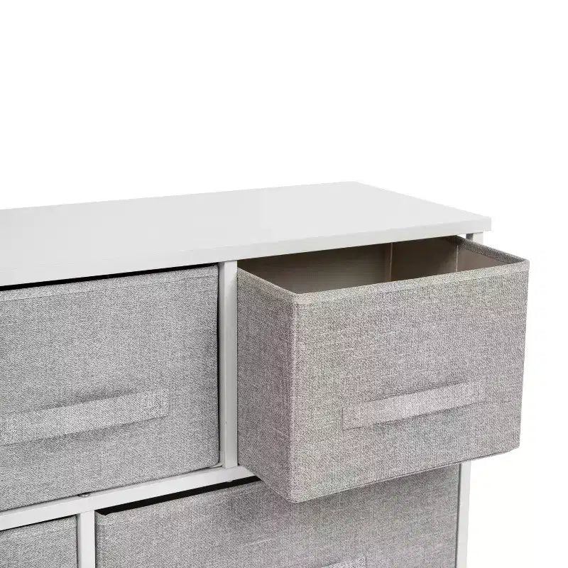 Commode de rangement à 5 tiroirs Emma et Oliver avec plateau en bois et tiroirs en tissu foncé