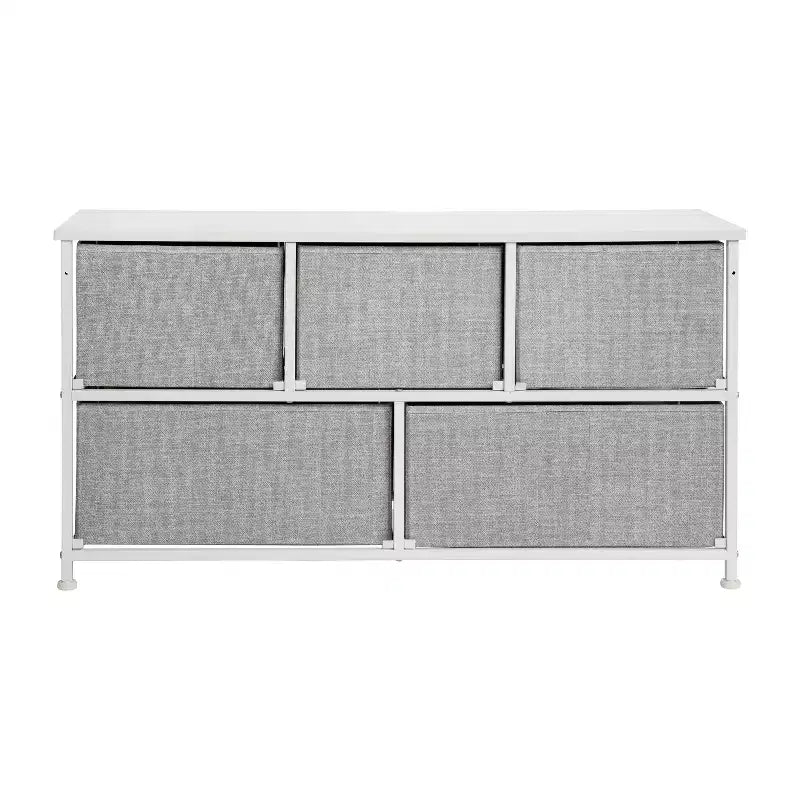 Commode de rangement à 5 tiroirs Emma et Oliver avec plateau en bois et tiroirs en tissu foncé