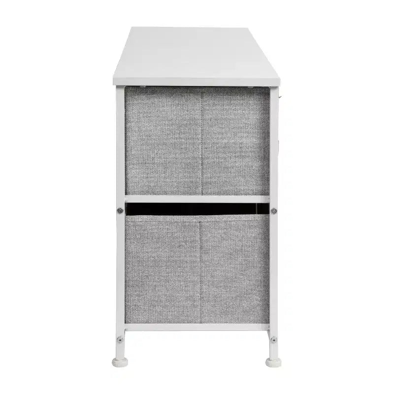 Commode de rangement à 5 tiroirs Emma et Oliver avec plateau en bois et tiroirs en tissu foncé
