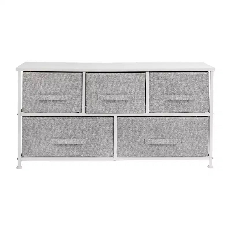 Commode de rangement à 5 tiroirs Emma et Oliver avec plateau en bois et tiroirs en tissu foncé
