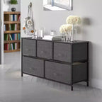 Commode de rangement à 5 tiroirs Emma et Oliver avec plateau en bois et tiroirs en tissu foncé