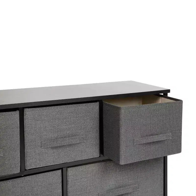 Commode de rangement à 5 tiroirs Emma et Oliver avec plateau en bois et tiroirs en tissu foncé