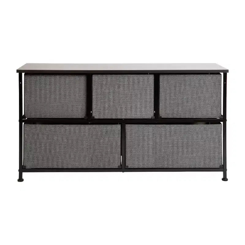 Commode de rangement à 5 tiroirs Emma et Oliver avec plateau en bois et tiroirs en tissu foncé