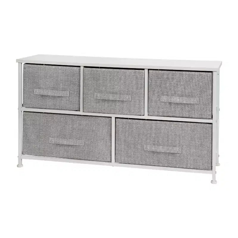 Commode de rangement à 5 tiroirs Emma et Oliver avec plateau en bois et tiroirs en tissu foncé