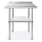 Tables en acier inoxydable GRIDMANN avec dosseret et étagère inférieure, tables de travail et de préparation de cuisine commerciales et domestiques certifiées NSF