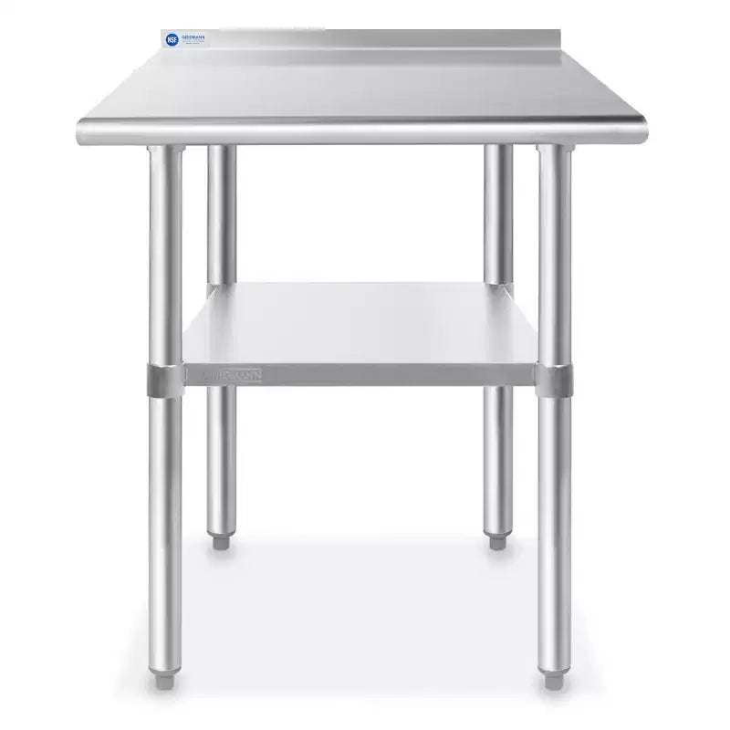 Tables en acier inoxydable GRIDMANN avec dosseret et étagère inférieure, tables de travail et de préparation de cuisine commerciales et domestiques certifiées NSF