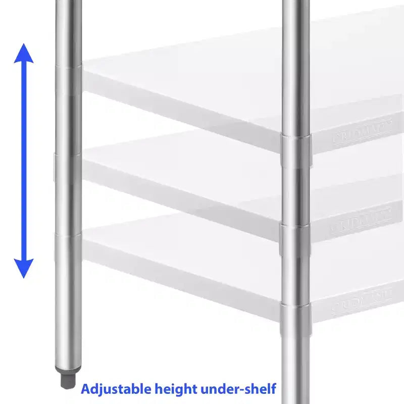 Tables en acier inoxydable GRIDMANN avec dosseret et étagère inférieure, tables de travail et de préparation de cuisine commerciales et domestiques certifiées NSF