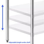 Tables en acier inoxydable GRIDMANN avec dosseret et étagère inférieure, tables de travail et de préparation de cuisine commerciales et domestiques certifiées NSF