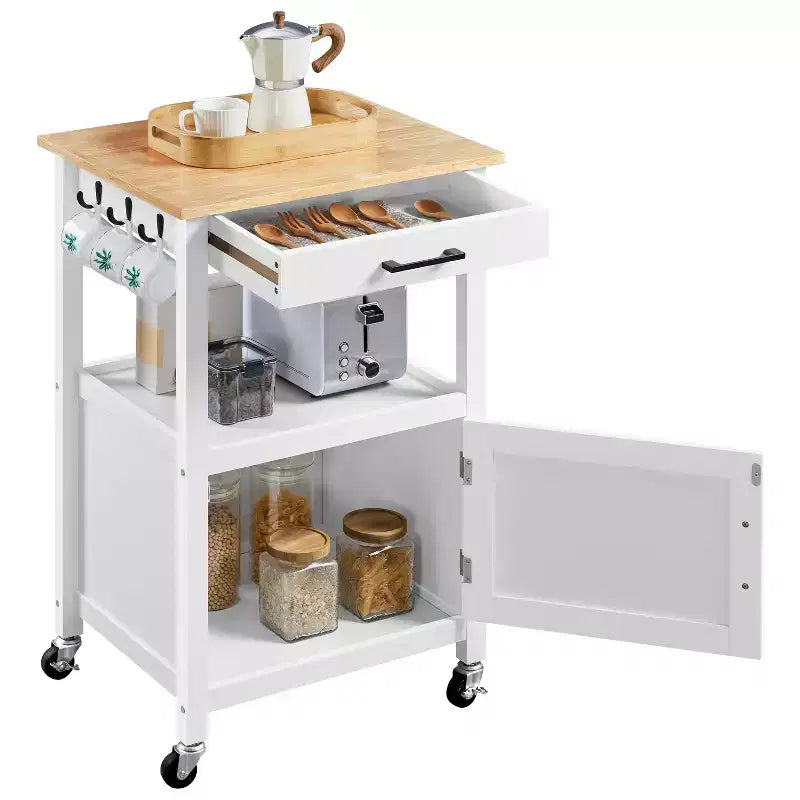 Desserte de cuisine roulante Yaheetech avec étagère ouverte et placard de rangement