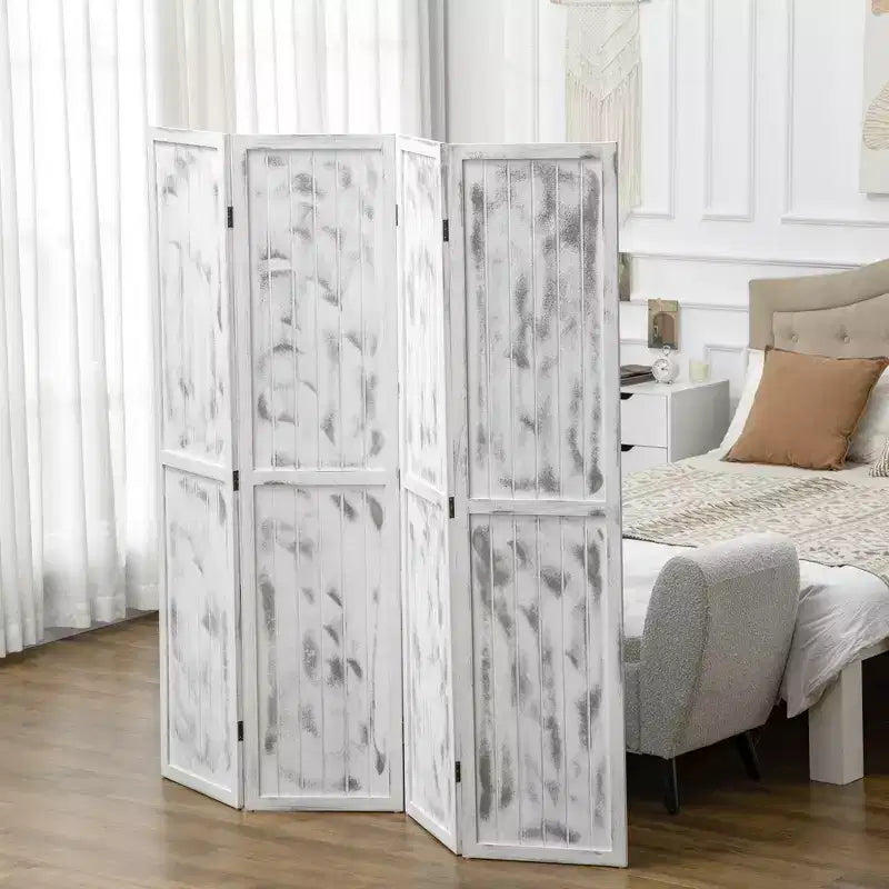 HOMCOM Paravent 4 Panneaux Pliant de 168 cm de Haut, Séparateur de Pièce, Cloison de Séparation pour Chambre, Bureau, Salon, Blanc