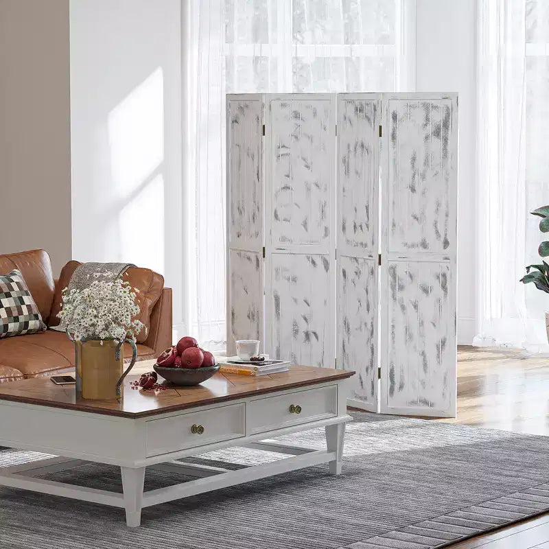 HOMCOM Paravent 4 Panneaux Pliant de 168 cm de Haut, Séparateur de Pièce, Cloison de Séparation pour Chambre, Bureau, Salon, Blanc