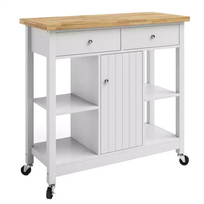 Îlot de cuisine avec tiroirs, Chariot roulant avec roulettes verrouillables, Utilisation comme bar à café, support à micro-ondes ou étagères de rangement par Lavish Home (Blanc)