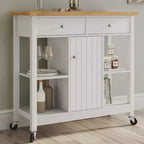 Îlot de cuisine avec tiroirs, Chariot roulant avec roulettes verrouillables, Utilisation comme bar à café, support à micro-ondes ou étagères de rangement par Lavish Home (Blanc)