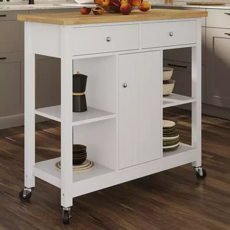 Îlot de cuisine avec tiroirs, Chariot roulant avec roulettes verrouillables, Utilisation comme bar à café, support à micro-ondes ou étagères de rangement par Lavish Home (Blanc)