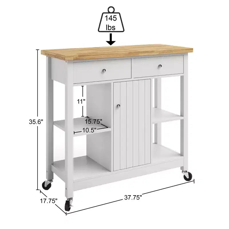 Îlot de cuisine avec tiroirs, Chariot roulant avec roulettes verrouillables, Utilisation comme bar à café, support à micro-ondes ou étagères de rangement par Lavish Home (Blanc)