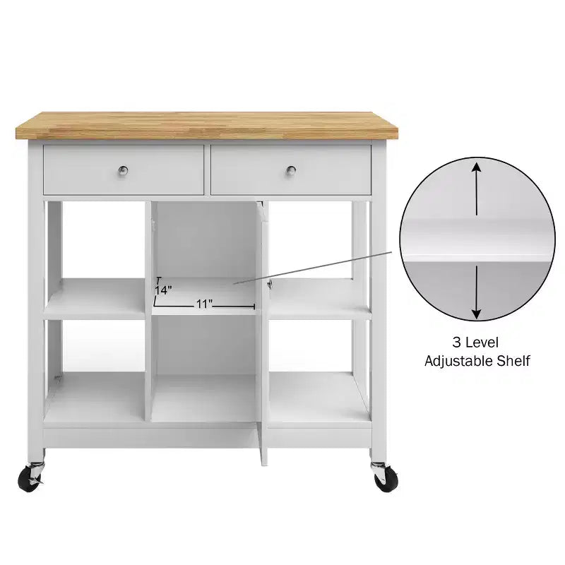 Îlot de cuisine avec tiroirs, Chariot roulant avec roulettes verrouillables, Utilisation comme bar à café, support à micro-ondes ou étagères de rangement par Lavish Home (Blanc)