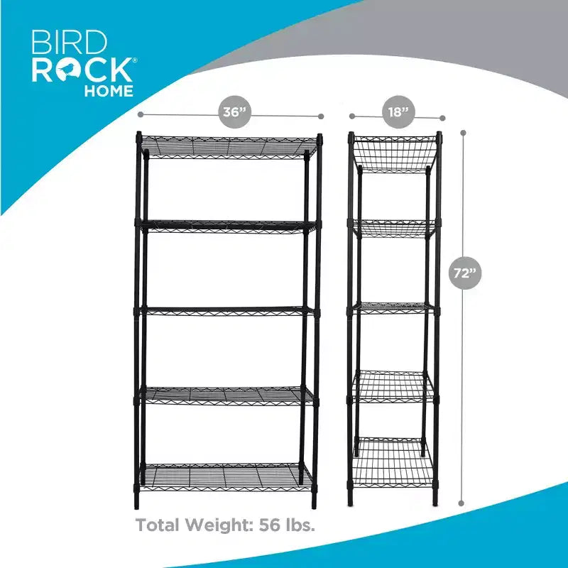 Étagère grillagée à 5 niveaux Internet's Best – Noir mat – Étagère robuste
