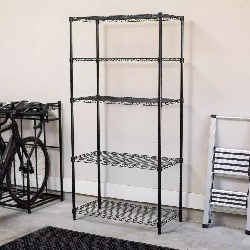 Étagère grillagée à 5 niveaux Internet's Best – Noir mat – Étagère robuste