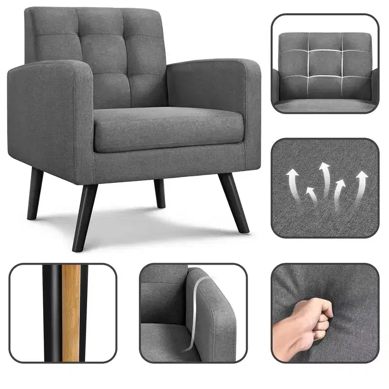 Fauteuil d'appoint moderne Yaheetech en tissu capitonné avec pieds en bois d'hévéa