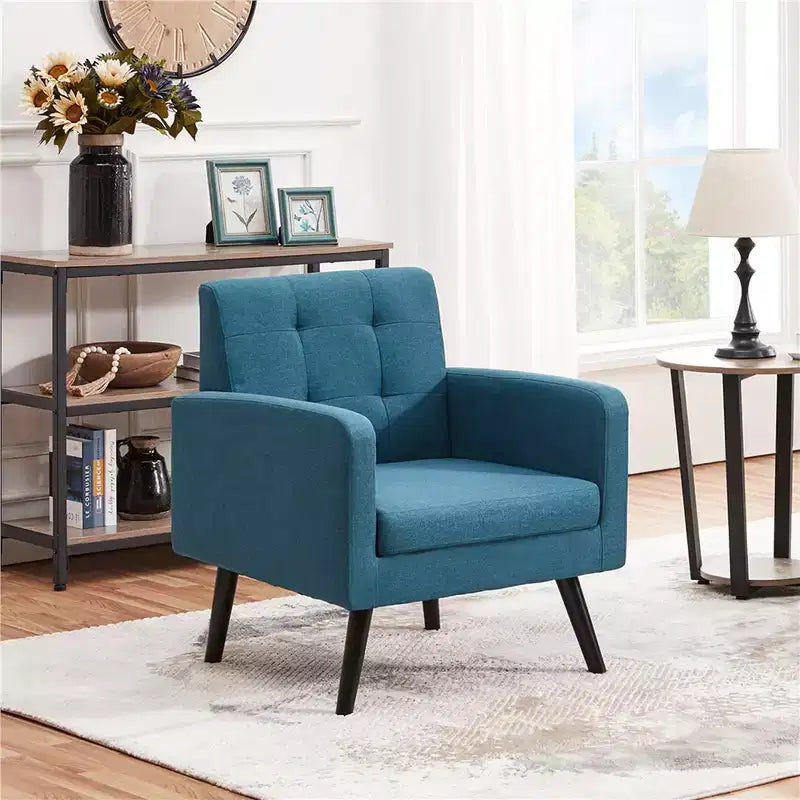 Fauteuil d'appoint moderne Yaheetech en tissu capitonné avec pieds en bois d'hévéa