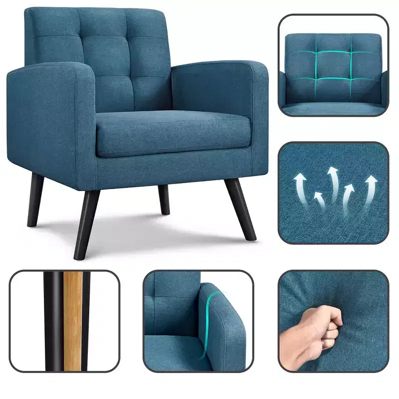 Fauteuil d'appoint moderne Yaheetech en tissu capitonné avec pieds en bois d'hévéa