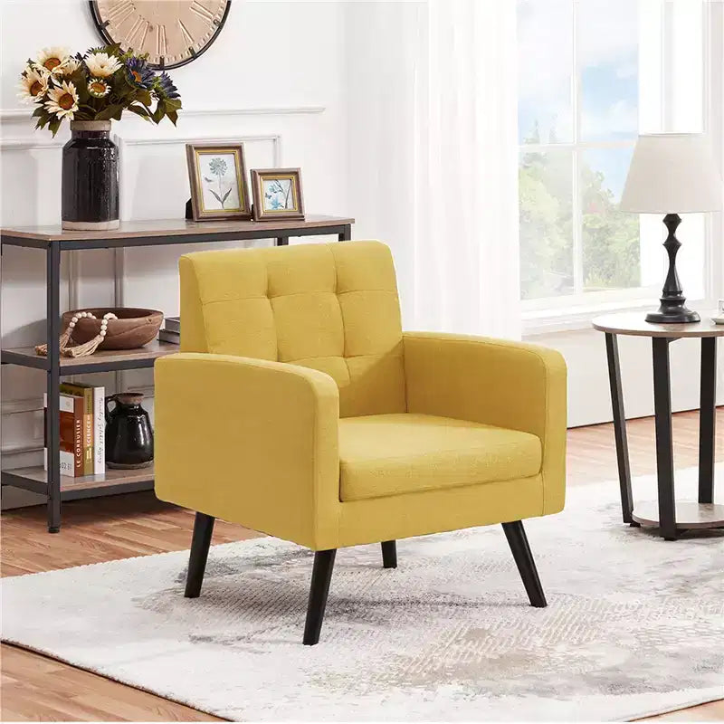 Fauteuil d'appoint moderne Yaheetech en tissu capitonné avec pieds en bois d'hévéa