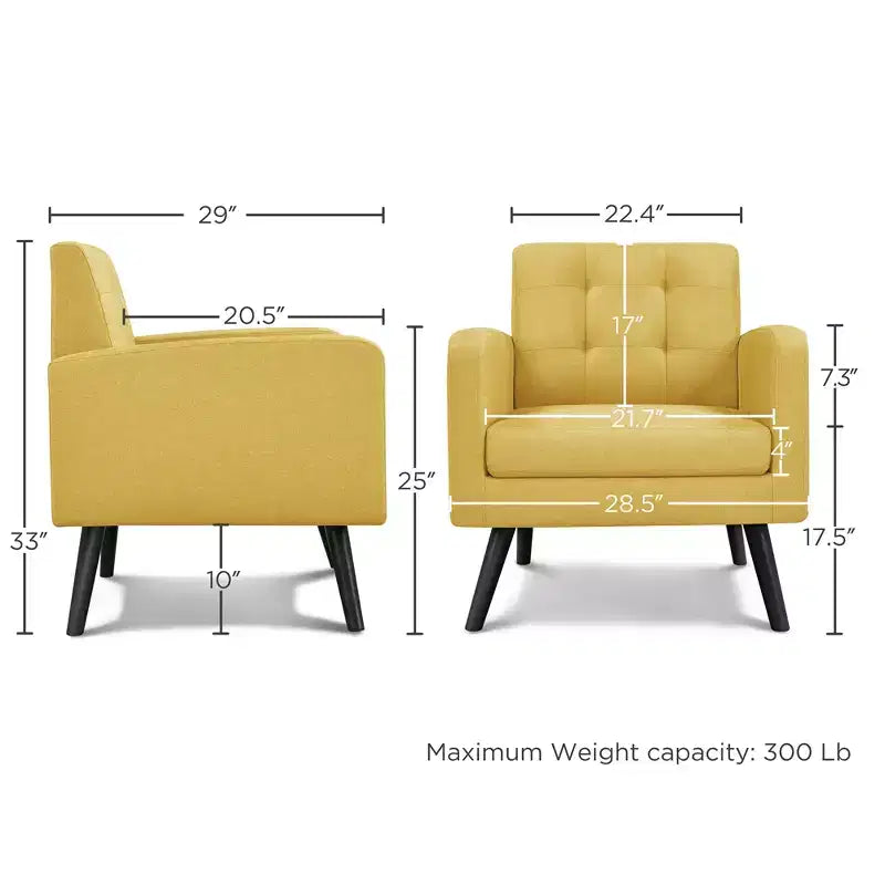 Fauteuil d'appoint moderne Yaheetech en tissu capitonné avec pieds en bois d'hévéa