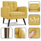Fauteuil d'appoint moderne Yaheetech en tissu capitonné avec pieds en bois d'hévéa