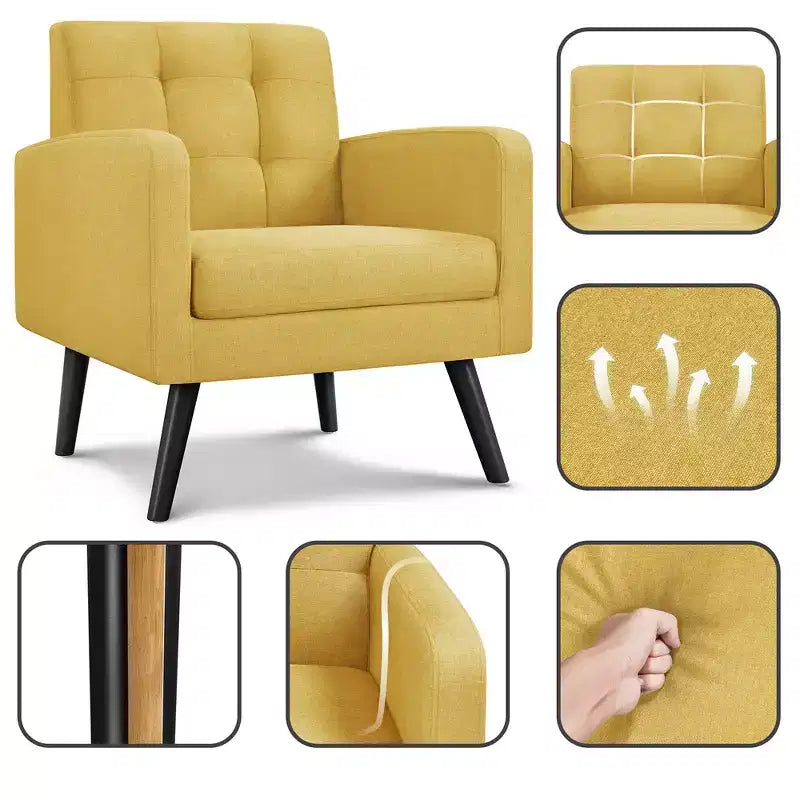 Fauteuil d'appoint moderne Yaheetech en tissu capitonné avec pieds en bois d'hévéa