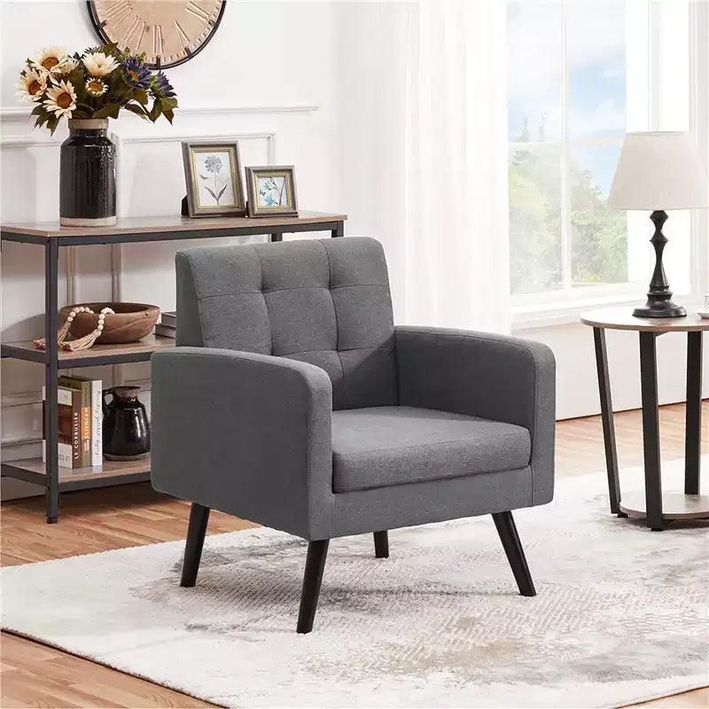 Fauteuil d'appoint moderne Yaheetech en tissu capitonné avec pieds en bois d'hévéa
