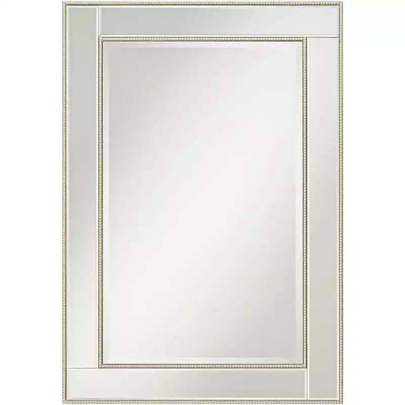 Noble Park Rectangular Vanity Decorative Wall Mirror Modern Beveled Edge Champagne Beaded Frame 27 Wide for Bathroom Bedroom Living Room Home Office