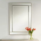 Miroir mural décoratif rectangulaire Noble Park avec cadre perlé champagne à bords biseautés modernes de 27 pouces de large pour salle de bain, chambre, salon, bureau à domicile