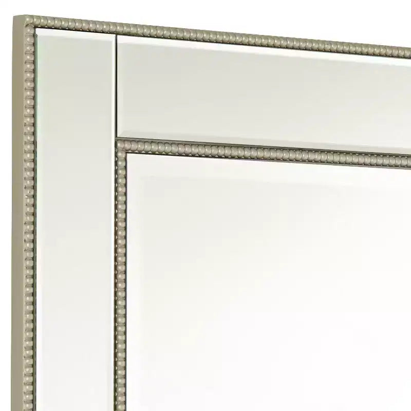 Miroir mural décoratif rectangulaire Noble Park avec cadre perlé champagne à bords biseautés modernes de 27 pouces de large pour salle de bain, chambre, salon, bureau à domicile