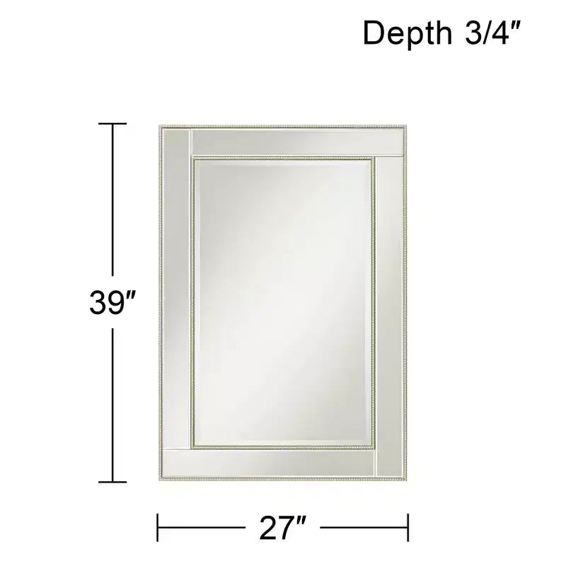 Miroir mural décoratif rectangulaire Noble Park avec cadre perlé champagne à bords biseautés modernes de 27 pouces de large pour salle de bain, chambre, salon, bureau à domicile