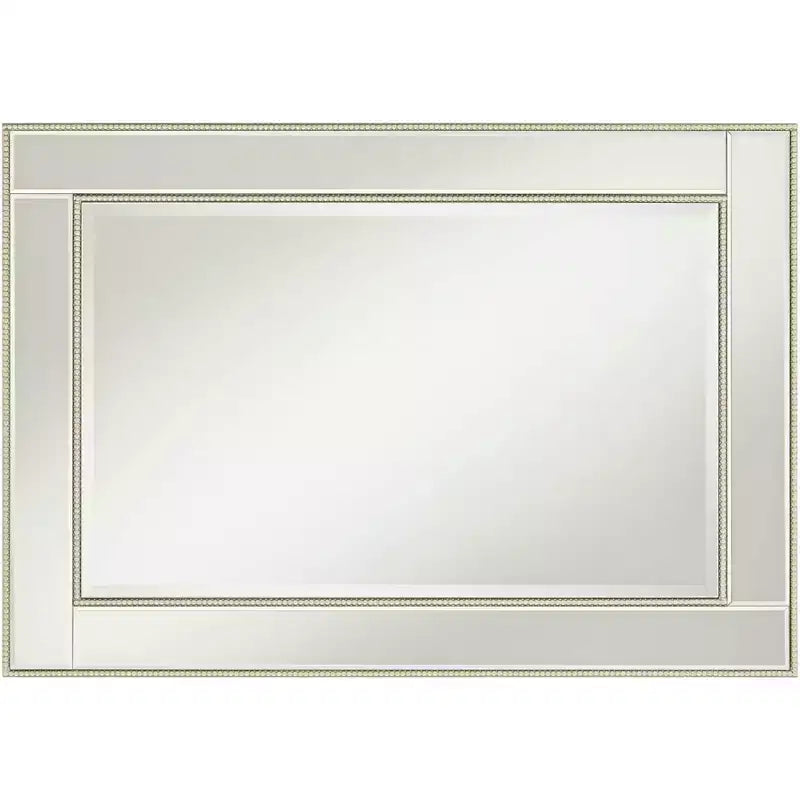 Miroir mural décoratif rectangulaire Noble Park avec cadre perlé champagne à bords biseautés modernes de 27 pouces de large pour salle de bain, chambre, salon, bureau à domicile