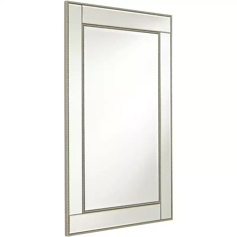 Miroir mural décoratif rectangulaire Noble Park avec cadre perlé champagne à bords biseautés modernes de 27 pouces de large pour salle de bain, chambre, salon, bureau à domicile