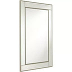 Miroir mural décoratif rectangulaire Noble Park avec cadre perlé champagne à bords biseautés modernes de 27 pouces de large pour salle de bain, chambre, salon, bureau à domicile