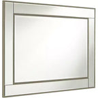 Miroir mural décoratif rectangulaire Noble Park avec cadre perlé champagne à bords biseautés modernes de 27 pouces de large pour salle de bain, chambre, salon, bureau à domicile