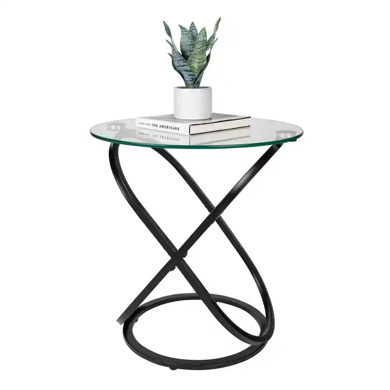 Table d'appoint ronde en verre trempé transparent Galaxy de 20,5 po - Danya B.